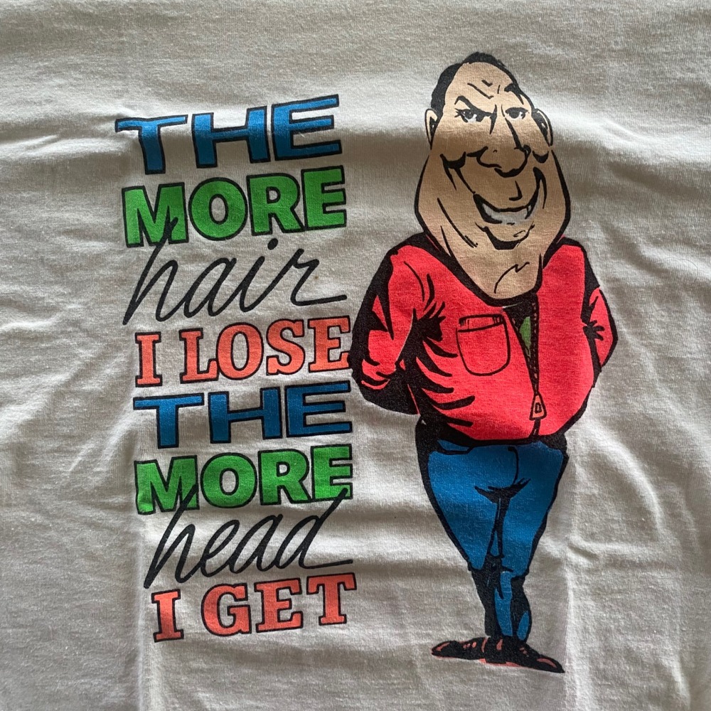 Vintage 90s Anvil Humor Graphic T-Shirt Mens Medium White The More Hair I Lose
